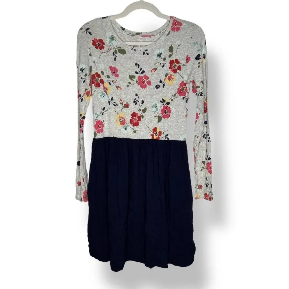 Girls GAP Kids Floral Color Block Navy Blue Dress 844904 Size Large